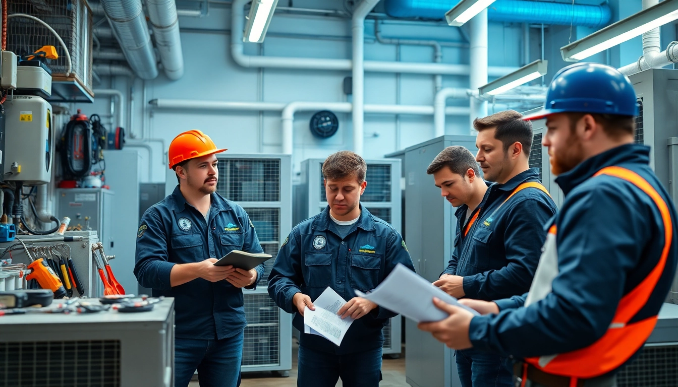 Hands-on hvac technician training with professionals working in a dynamic workshop environment.