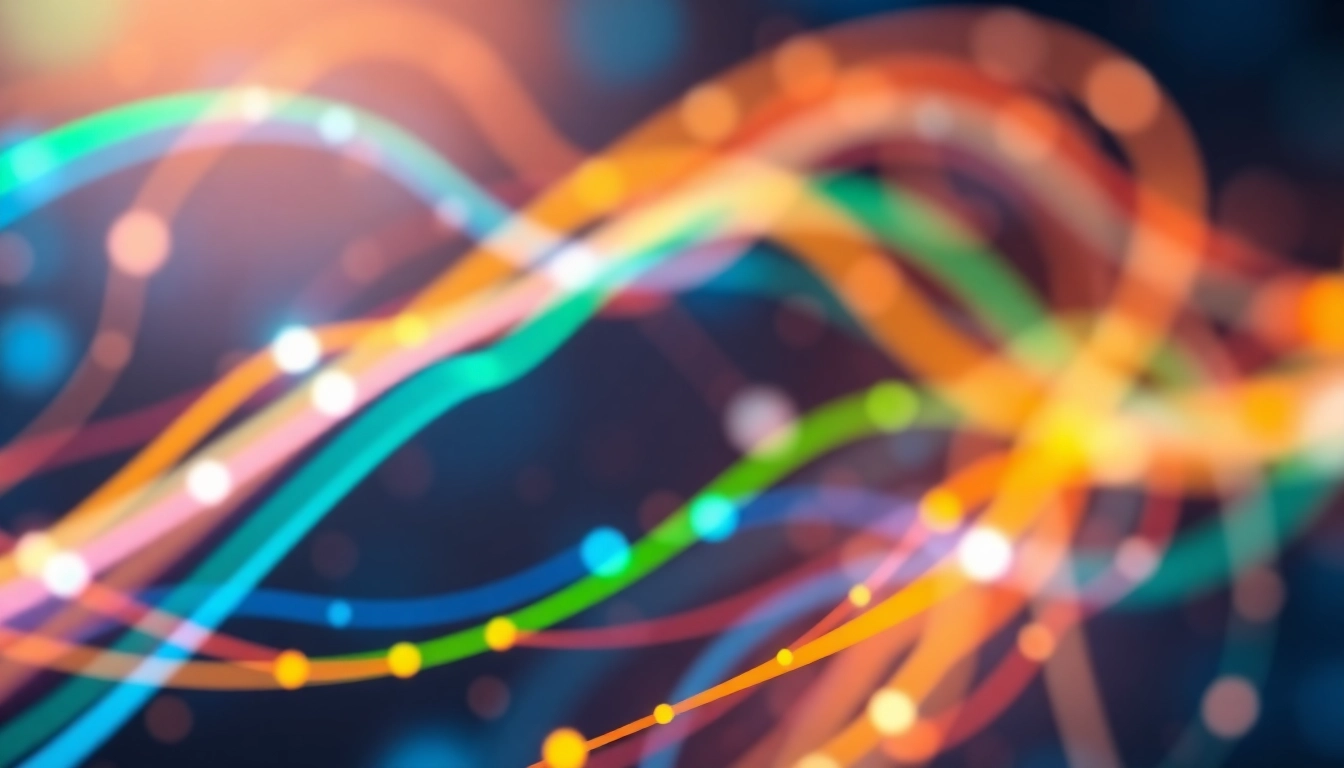 Visual representation showcasing dynamic information streams flowing through a vibrant digital landscape.
