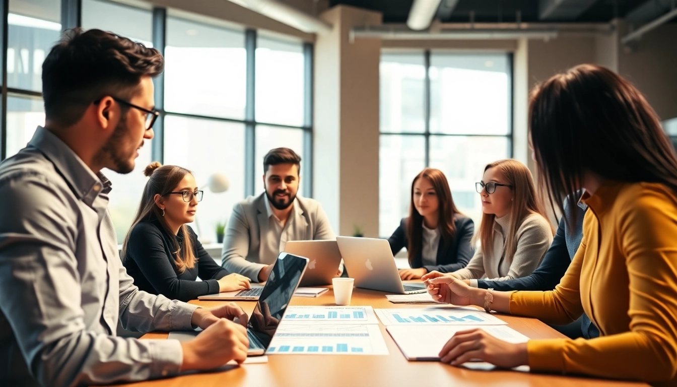 Analyze competitor pricing strategies with a team in a modern office environment.