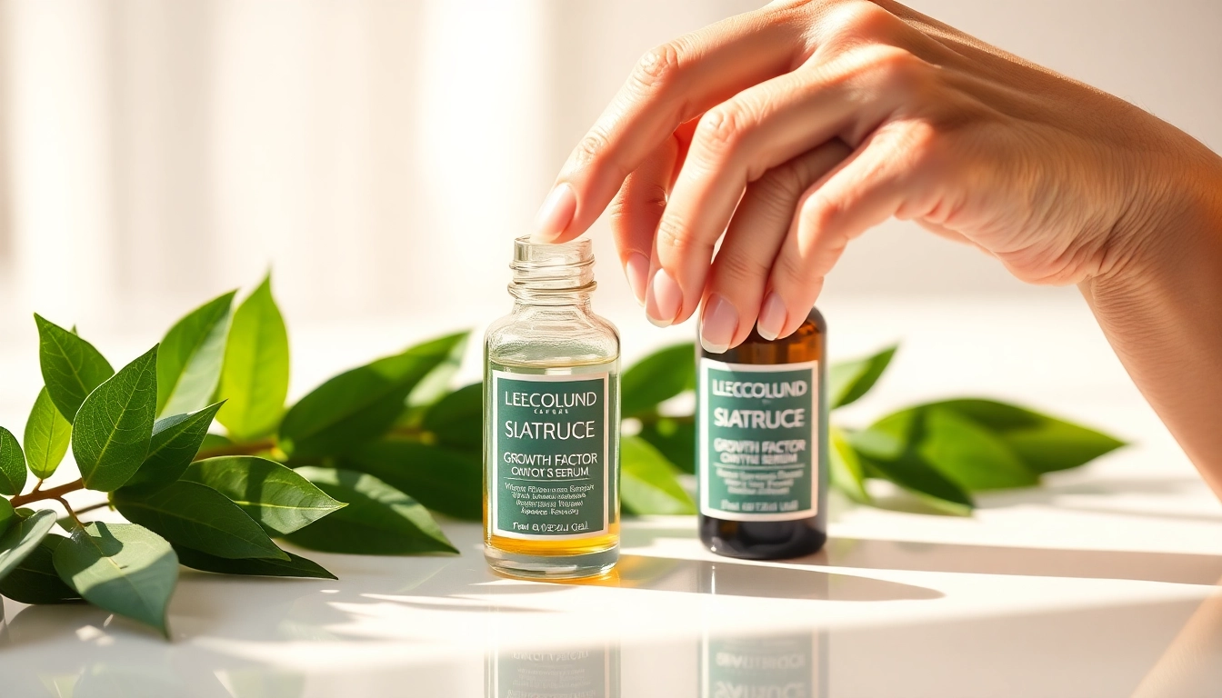 Applying an affordable growth factor serum for radiant skin during skincare routine.