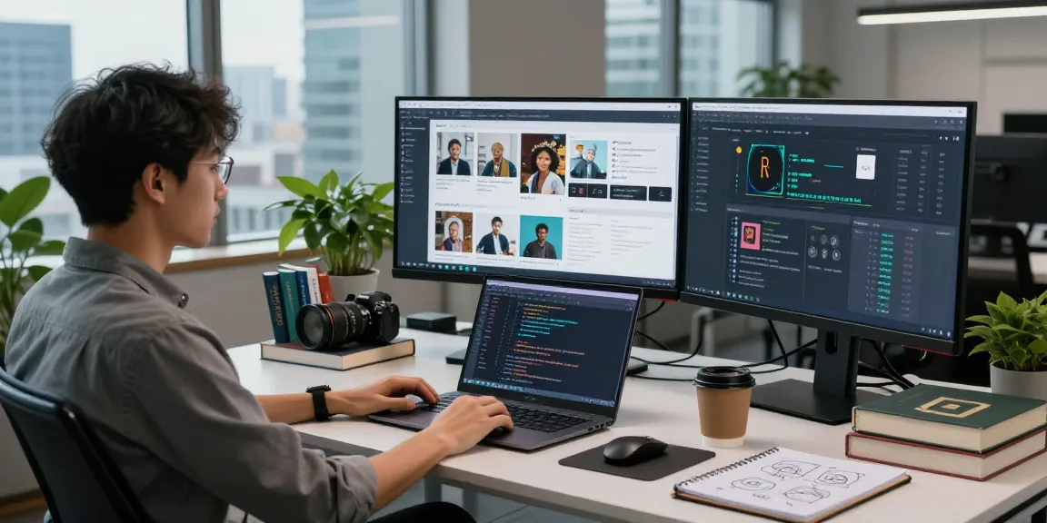 AI detector workspace with data scientist analyzing flagged content on multiple monitors.