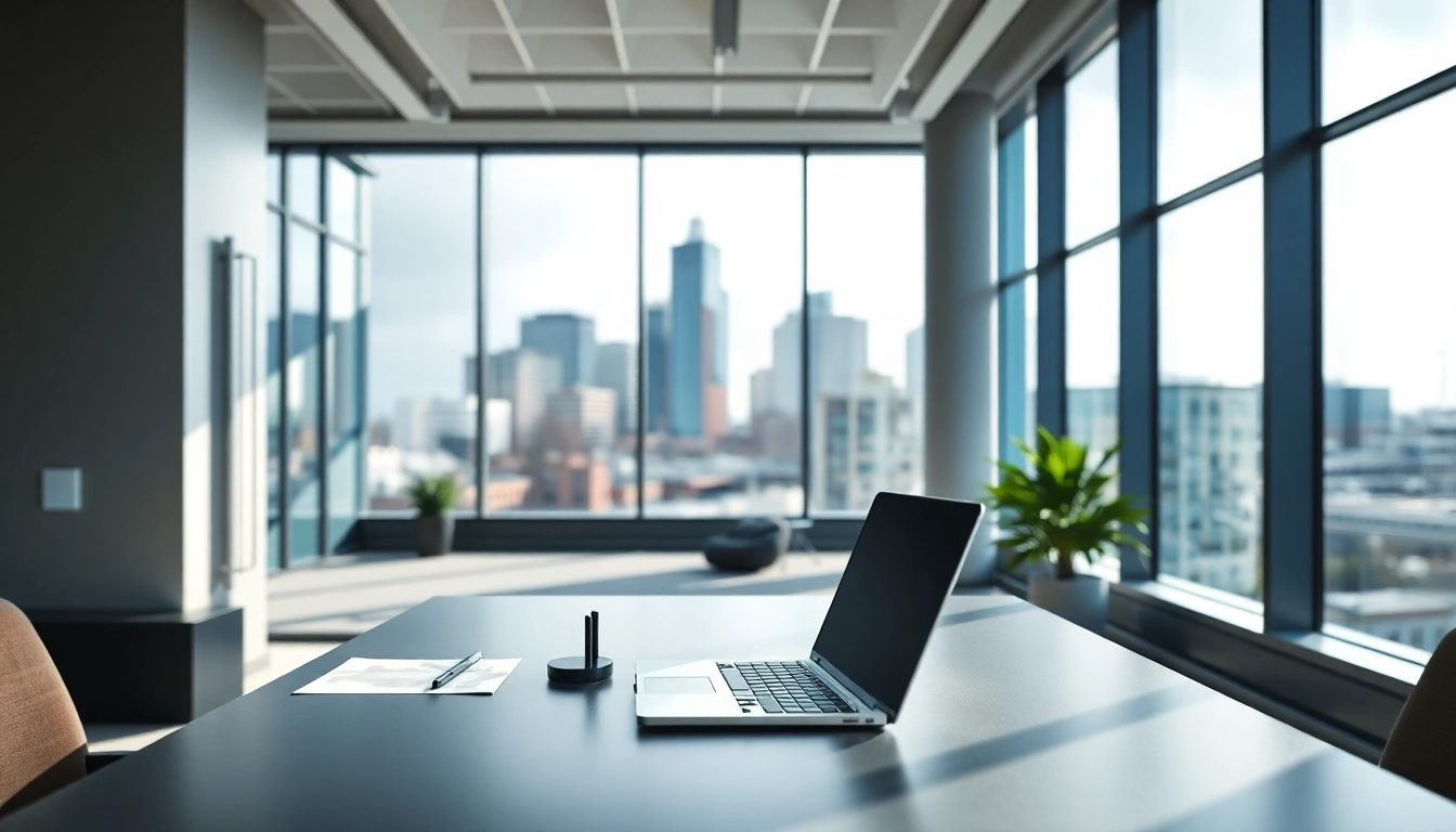 An inviting office to rent nottingham showcasing modern design with a skyline view.