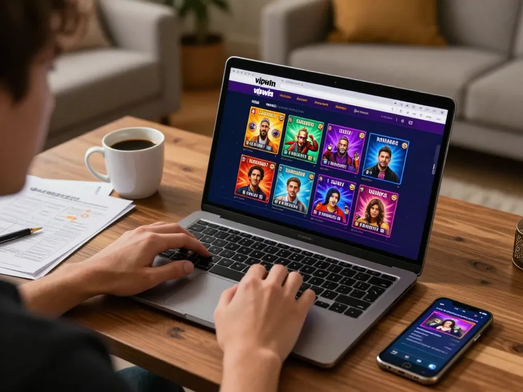 A player engaging with vipwin's online casino games on a laptop in a cozy home setting