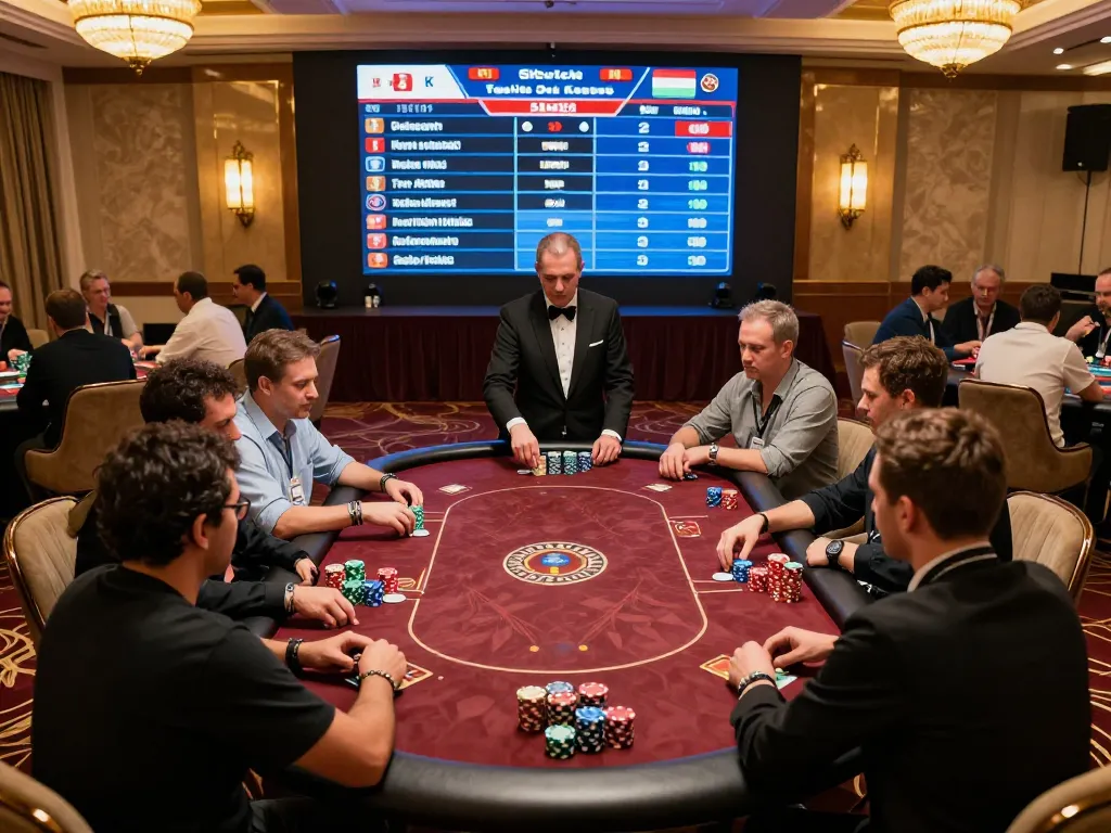 Players engaged in a high-stakes poker game at rik vip casino, showcasing strategic gameplay and intense focus.
