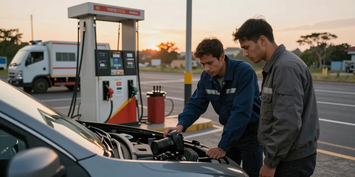 Technician diagnosing petrol in diesel car issues at the roadside for quick recovery.