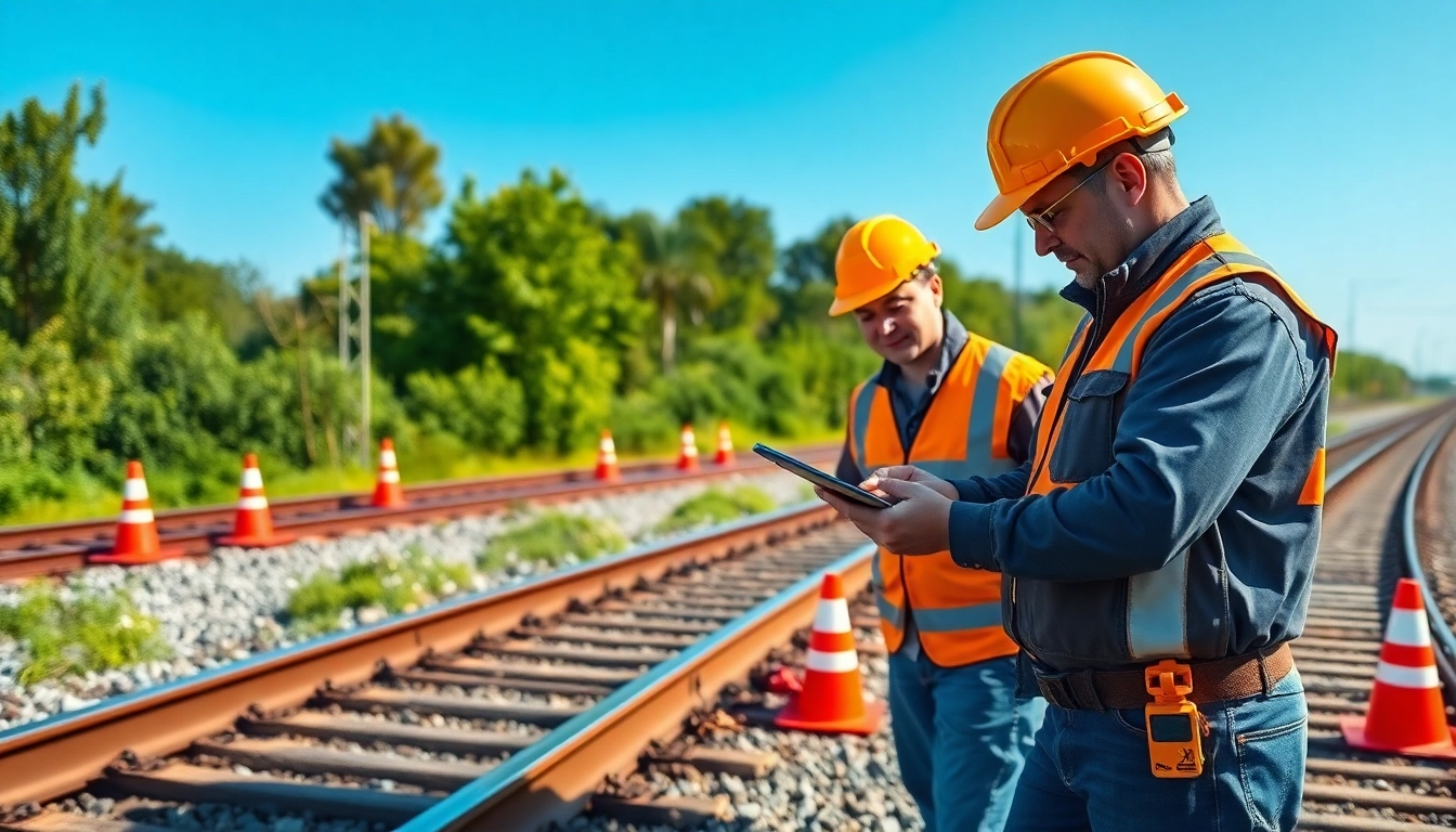 Engineers conducting detailed track inspection with advanced tools for safety and efficiency.