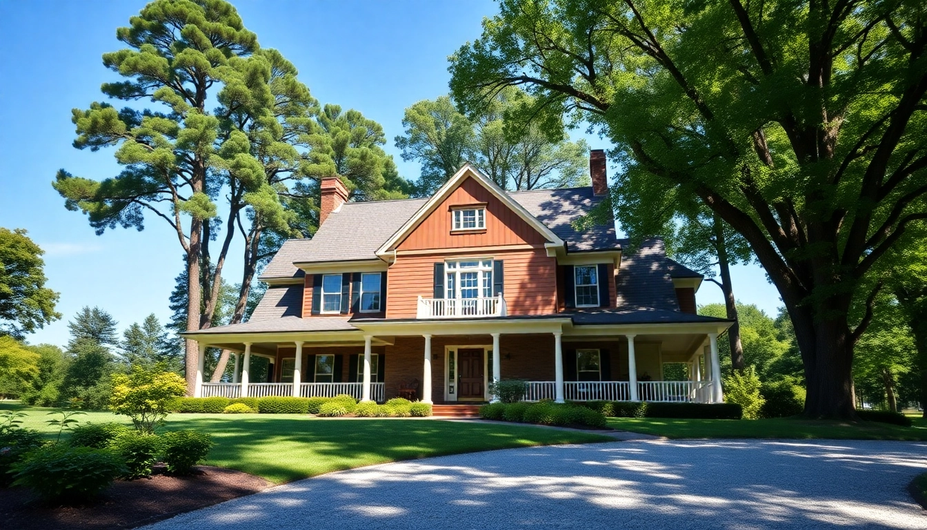 A stunning colonial home build showcasing traditional architecture and lush greenery.