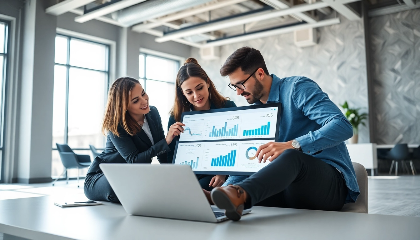 Collaborative team utilizing enterprise search tools in a modern office setting.