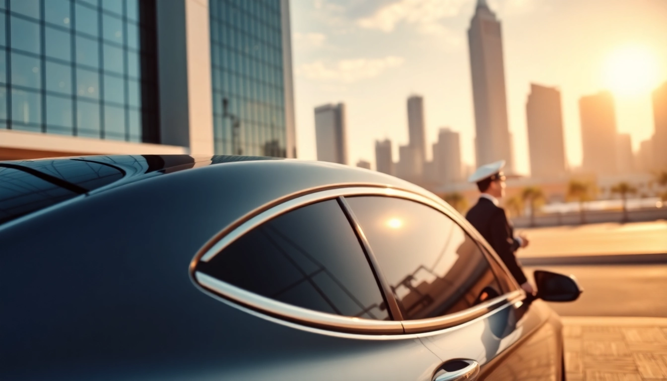 Experience Chauffeur Hire with a luxury sedan and professional chauffeur in an elegant setting.