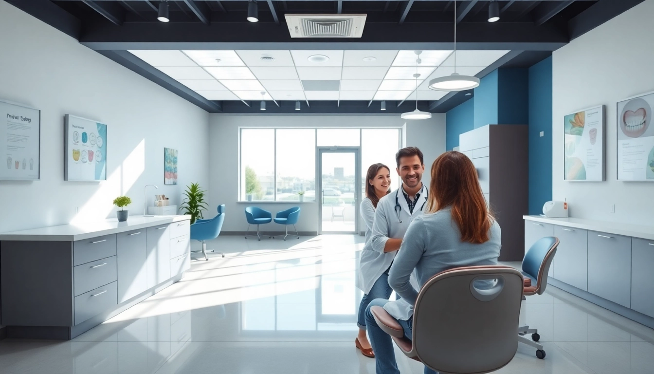 Orthodontics clinic showcasing consultation area with patient interaction.
