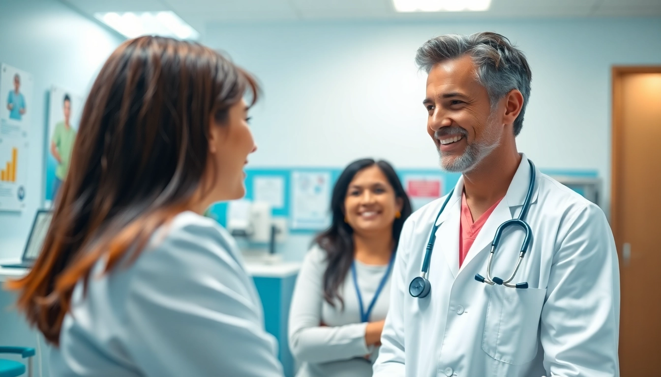 Engaging scene of a private gp providing care to a patient in a bright clinic setting.