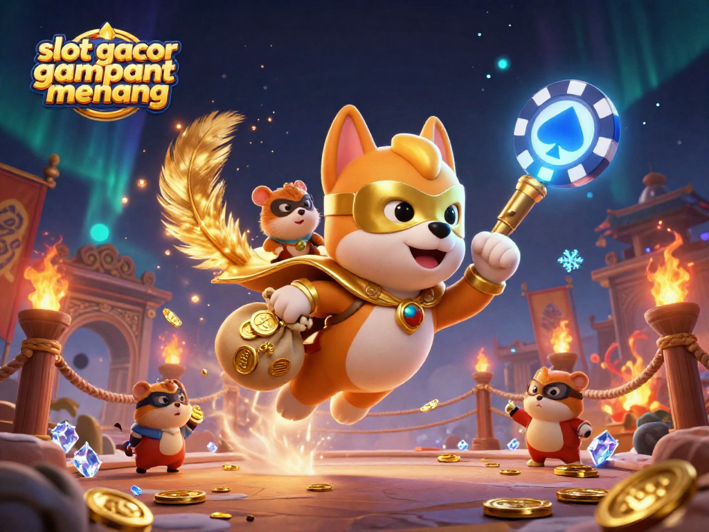 Experience thrilling wins with slot gacor gampang menang in this vibrant casino adventure illustration.