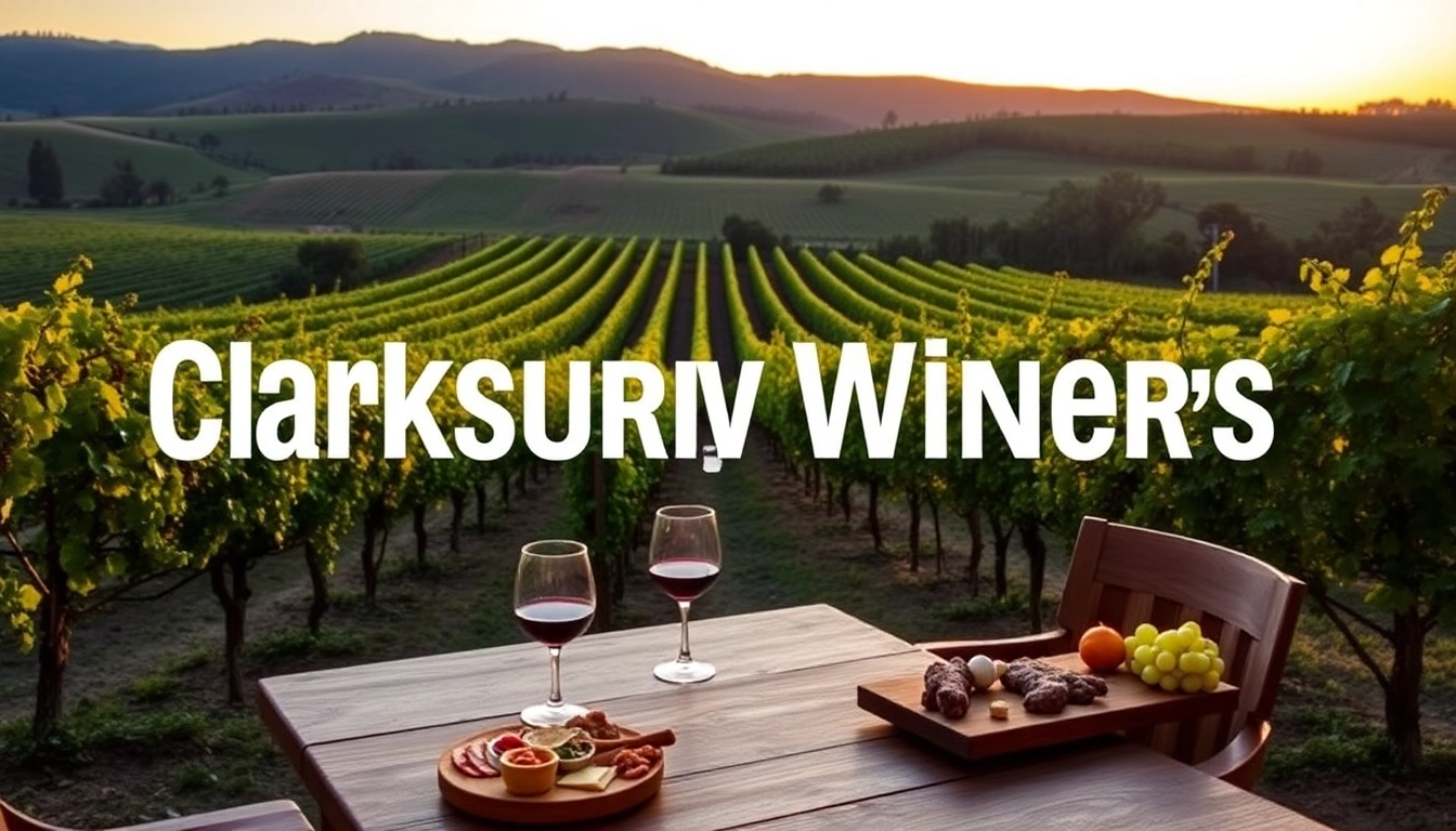 Experience clarksburg wineries with a serene vineyard landscape and rustic tasting setup.