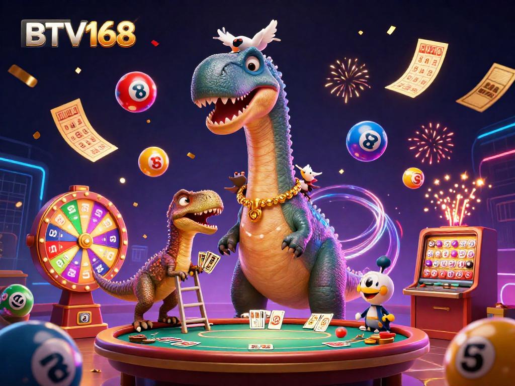 BTV168 invites players to experience animated thrills in this dynamic casino scene.