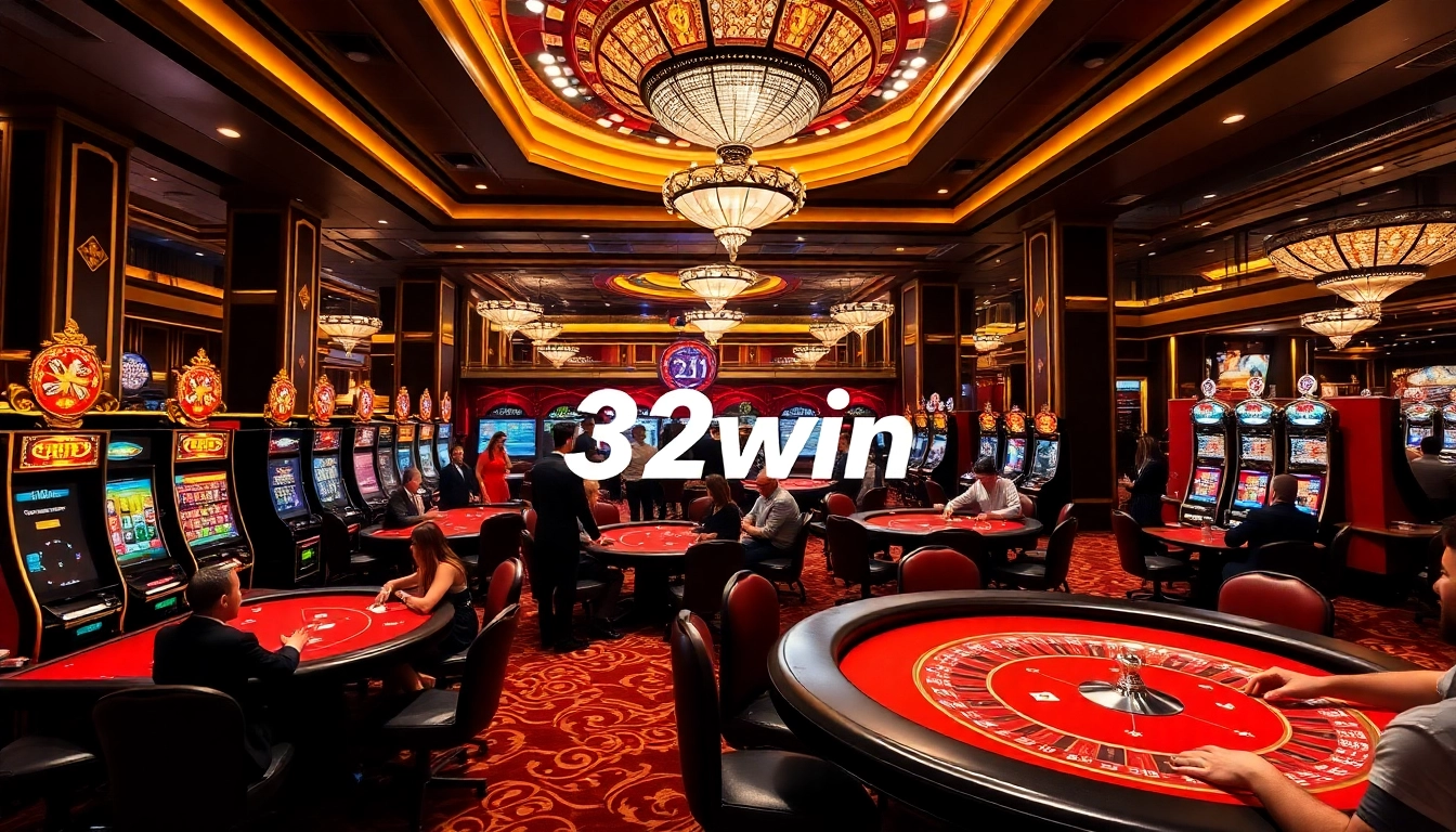 Exciting gambling scene at 32win casino with vibrant tables and chips.