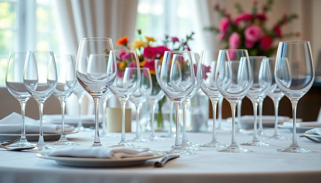 Elegant glassware NZ showcased on a beautifully set dining table with flowers.