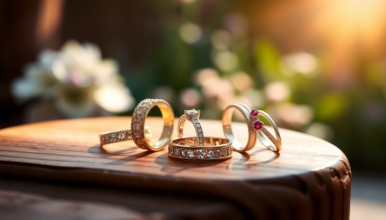 Showcasing exquisite wedding bands with stunning designs and glimmering details.