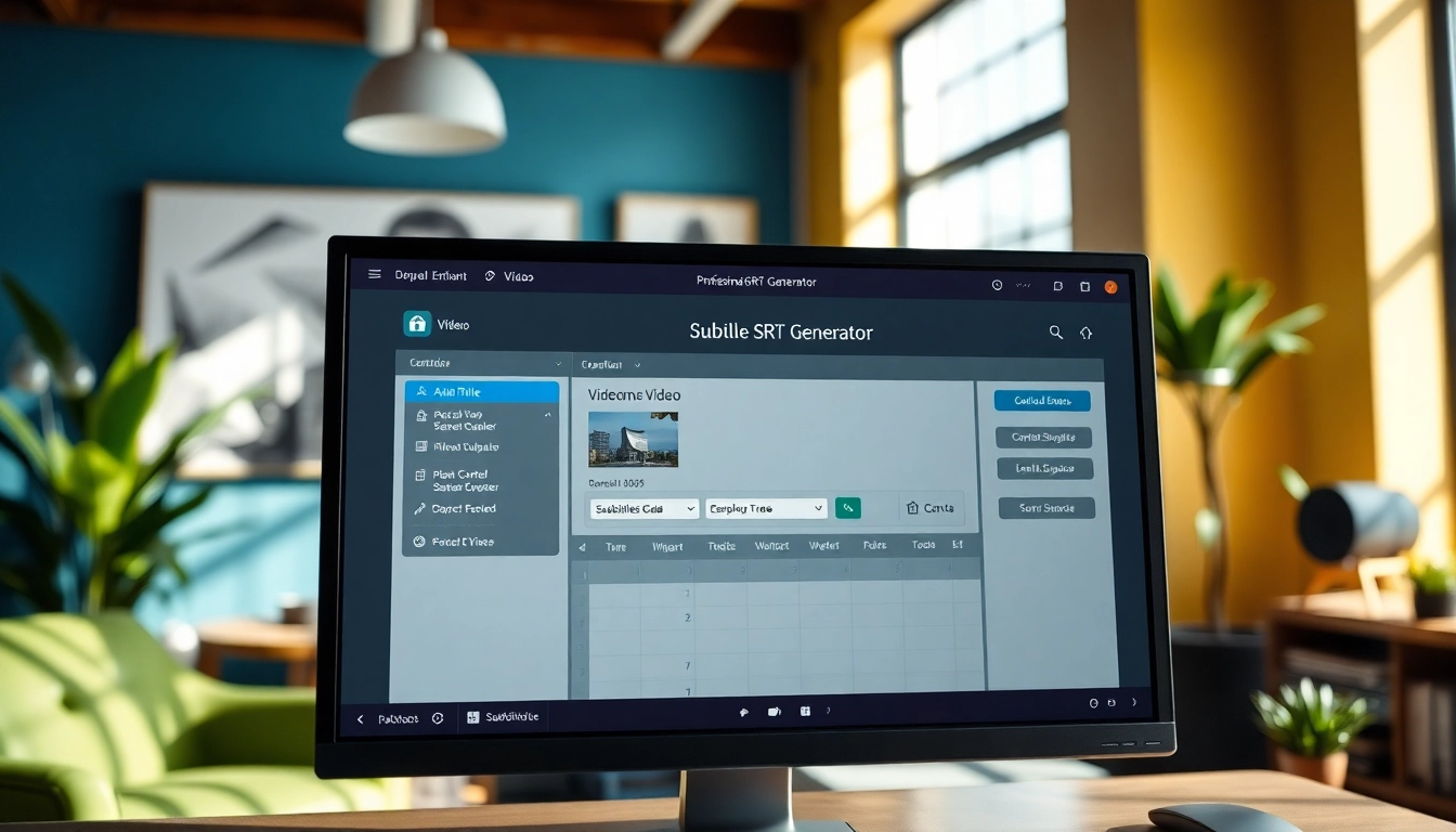 Create SRT Generator transcripts on an interactive computer screen in a vibrant workspace.