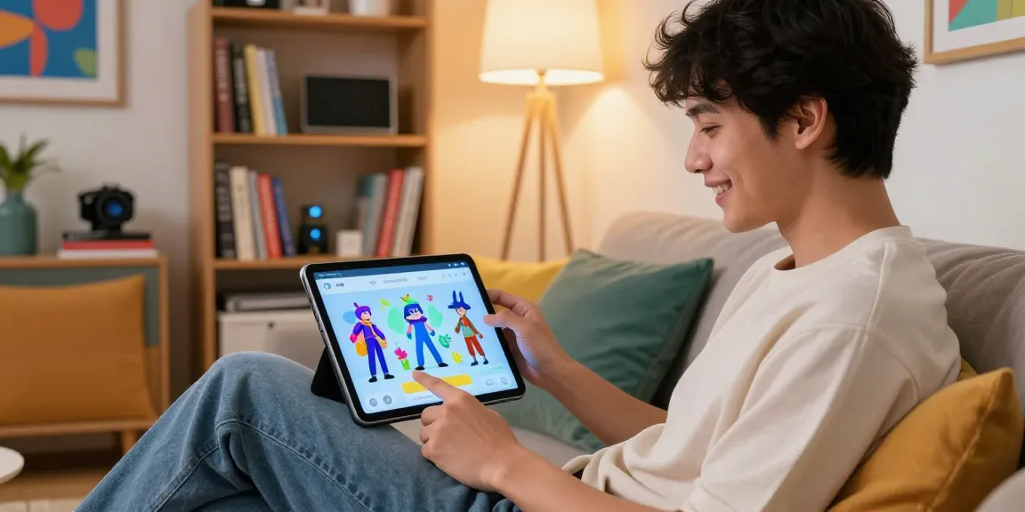User engaged with character AI NSFW application, showcasing interactive digital experience in a modern living room.