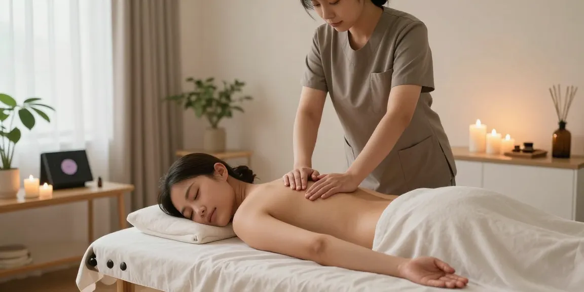 인덕원출장마사지 서비스 중인 모습과 안정적인 분위기의 마사지 공간