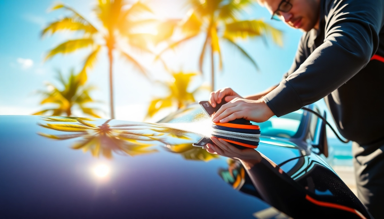 Experience exceptional Palm Beach mobile detailing services with a professional detailer working on a luxury car.