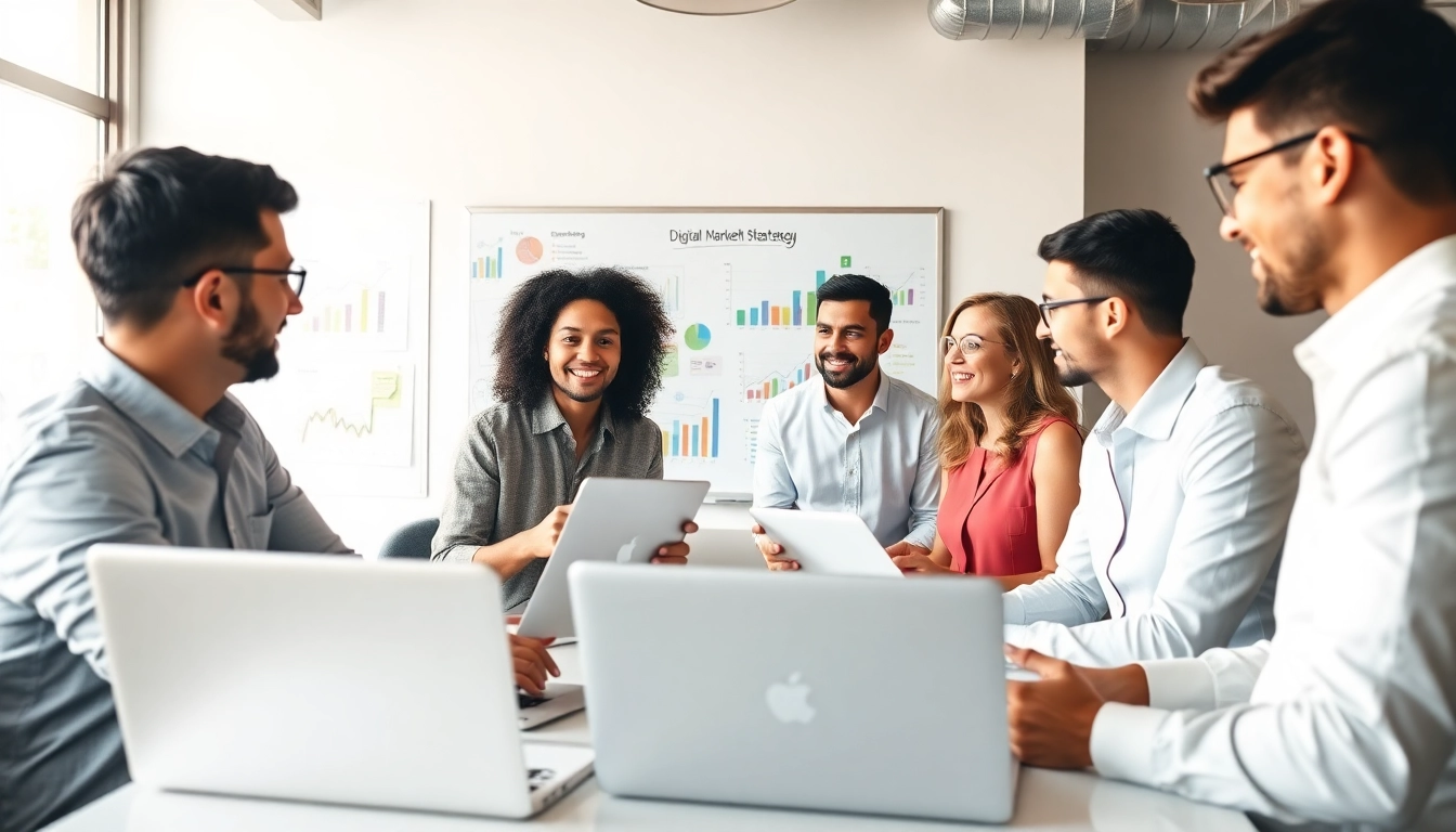Collaborative strategy meeting for effective SEO services with a diverse digital marketing team.