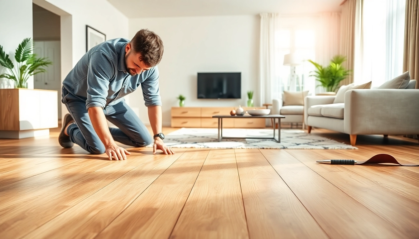 Install vinyl flooring smoothly in a modern living room with natural lighting and elegant decor.