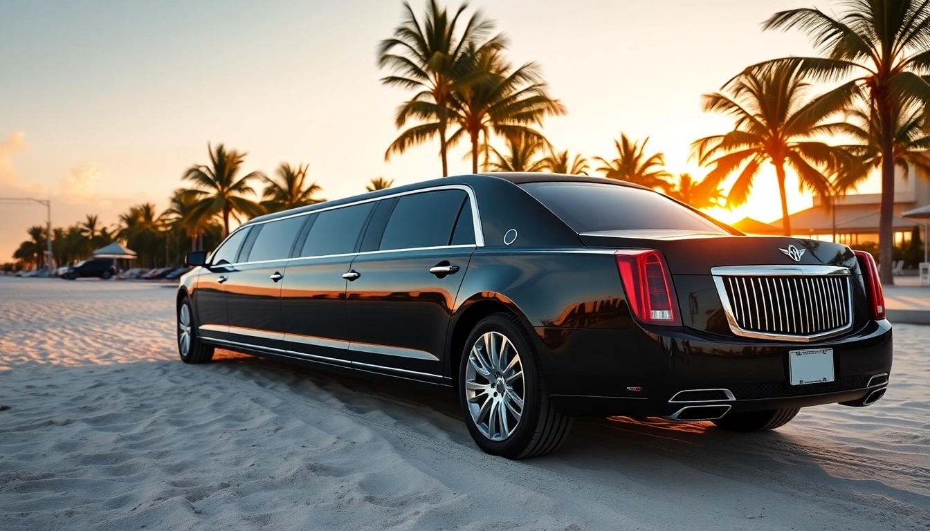 Elegant Miami Florida limo service ready for a night out against a stunning beachfront backdrop.
