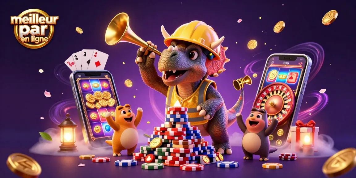 Meilleur site de paris en ligne avec une illustration de dinosaures animés célébrant le jeu.