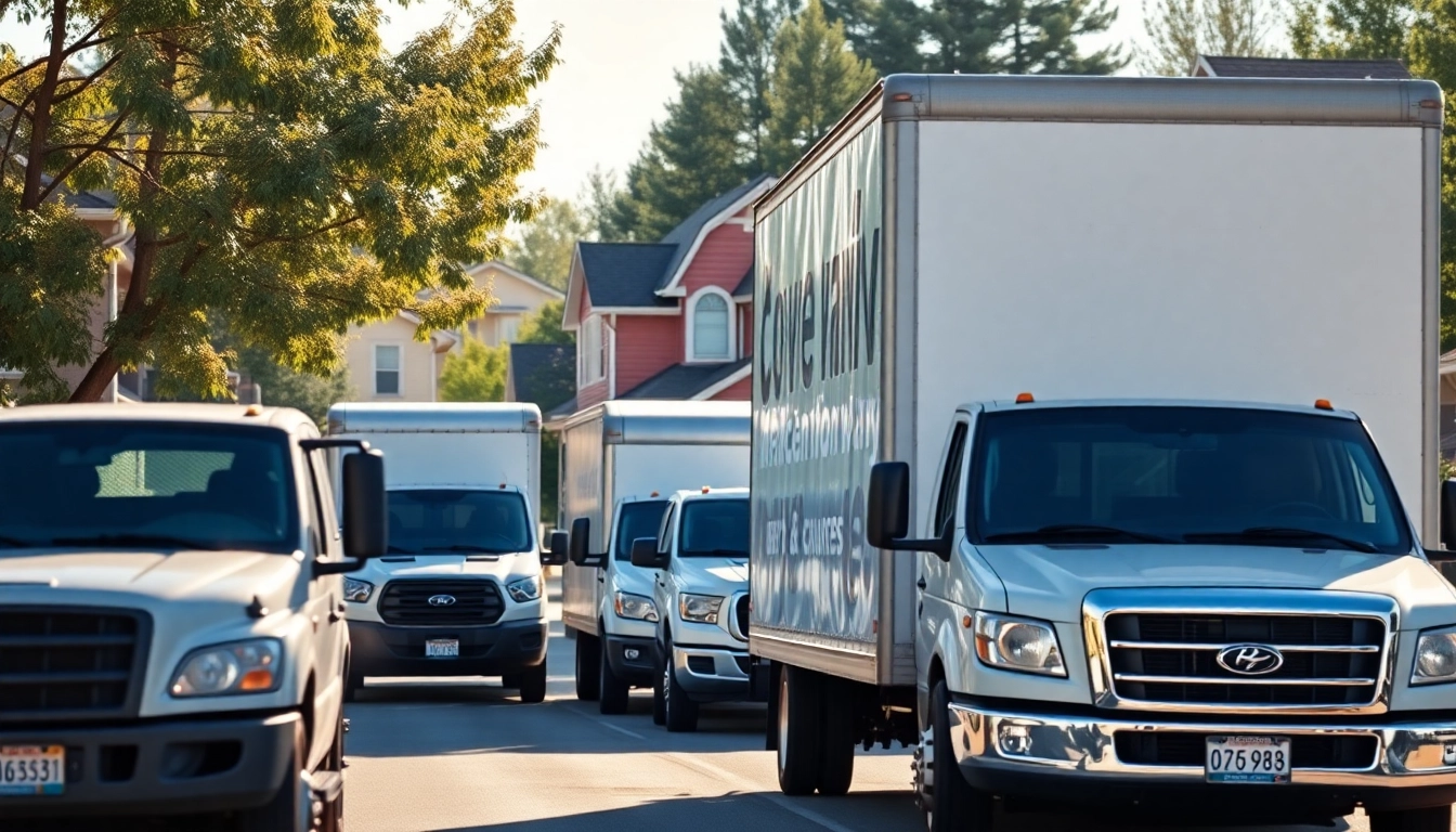 Moving companies Calgary professionals efficiently packing and loading trucks on a bright sunny day.