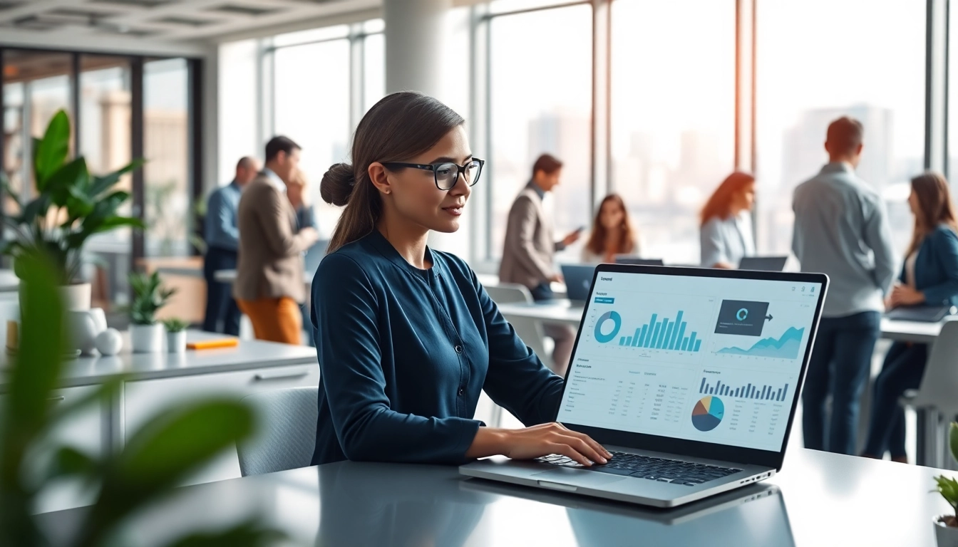 Engaging enterprise ai assistant facilitating collaboration in a modern office setting.