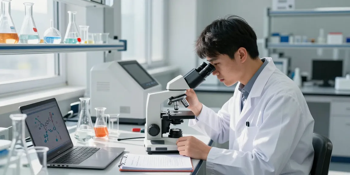 Research scientist examining premium research peptides in a bright lab setting, showcasing innovation.