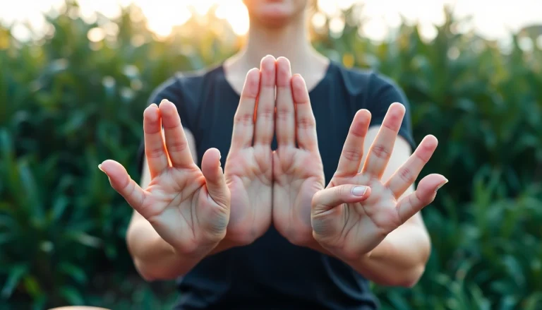 Practitioner showcasing yoga mudras to emphasize their benefits for balance and energy flow.