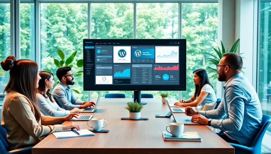 Team collaborating on innovative wordpress services in a modern digital workspace.