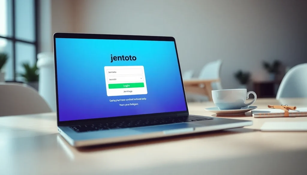 Masuk ke jentoto login dengan antarmuka modern dan menarik di laptop yang stylish.