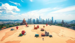 Visual representation of international real estate websites with diverse property options and vibrant landscapes.