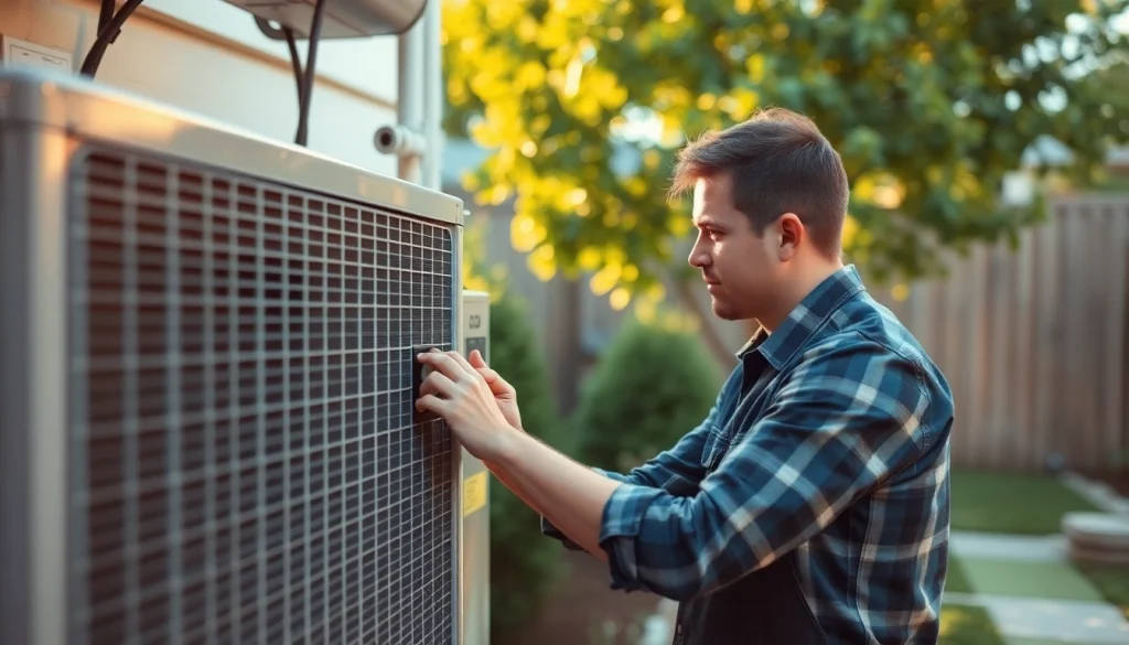 Expert technician servicing an air conditioning unit at https://nobleheatingairservices.com, showcasing efficiency and reliability.
