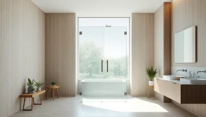 Paroi de douche moderne avec un design épuré dans une salle de bains lumineuse