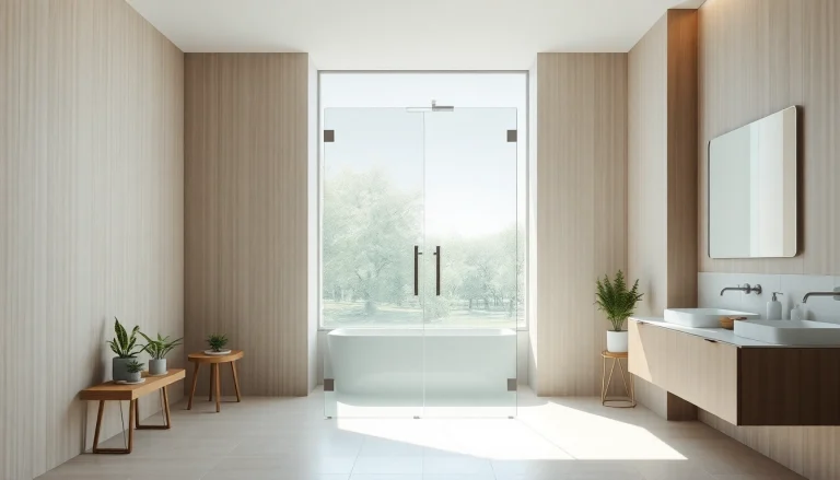 Paroi de douche moderne avec un design épuré dans une salle de bains lumineuse