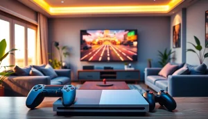 Engaging TV88 gaming setup featuring a sleek console and vibrant living room atmosphere.