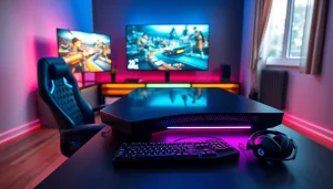 Enhance your gaming experience with the RR88 gaming console in a stylish setup.