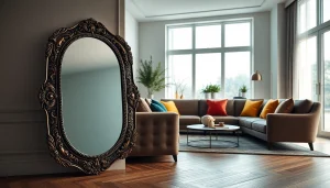 Showcase of handcrafted designer mirrors at https://merithome.co.uk in a luxurious living space.