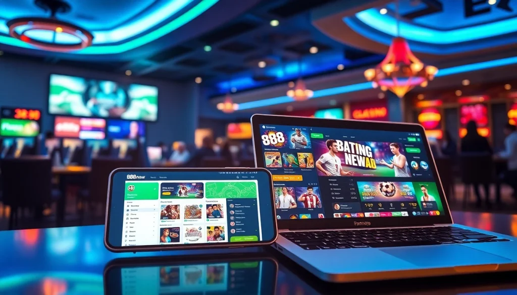 Online betting experience at 888new with modern devices and casino visuals