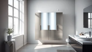 Der sonni Spiegelschrank mit Beleuchtung in einem modernen Badezimmer.