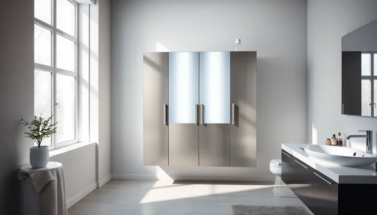 Der sonni Spiegelschrank mit Beleuchtung in einem modernen Badezimmer.