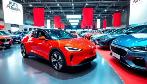 Engaging atmosphere at an Auto Cars Show featuring a variety of modern vehicles in an exhibition.