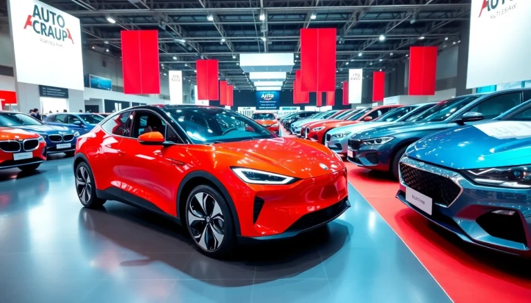 Engaging atmosphere at an Auto Cars Show featuring a variety of modern vehicles in an exhibition.