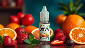 Oxva Liquid mit frischen Früchten in einem einladenden Setup präsentieren