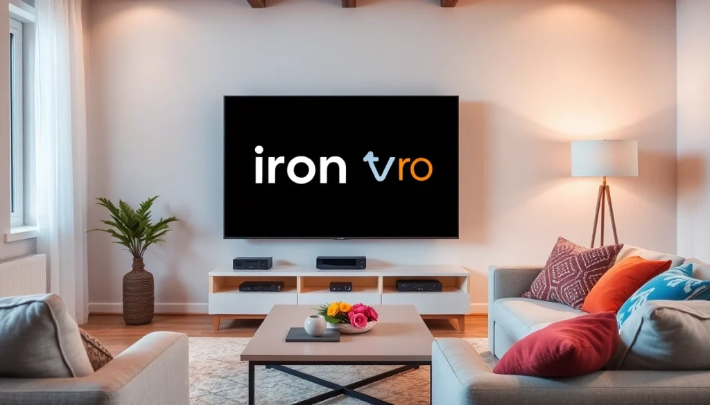 Showcase of iron tv pro on a modern smart TV in a cozy, stylish living room.