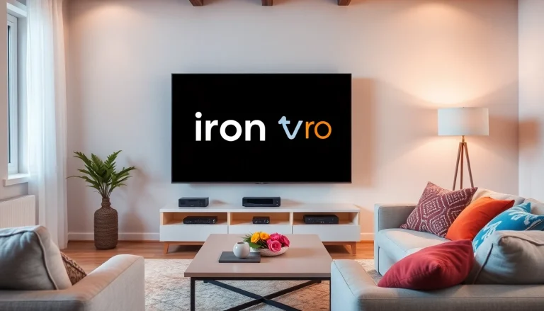 Showcase of iron tv pro on a modern smart TV in a cozy, stylish living room.